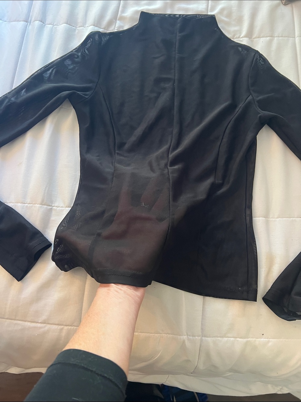 Black Women's Mock Neck mesh shirt -very fitted